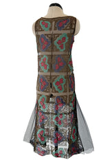 Intricate 1920s Unlabeled Gold Metallic Lame Thread & Sequin on Black Silk Net Flapper Dress