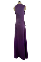 Minimalist Spring 2008 Alexander McQueen Purple Bias Cut Silk Dress w Front Plunge & Knot Detailing