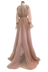 Fall 2020 Gucci by Alessandro Michele Runway Look 29 Dusty Pink Silk Dress & Skirt Overlay Set