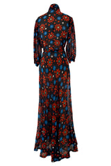 Outstanding Spring 1974 Yves Saint Laurent Floral Print Silk Chiffon Top & Skirt Set