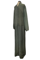 Prettiest Fall 1981 John Anthony Couture Moss Green Silk Chiffon Dress w Hand Beaded Detailing