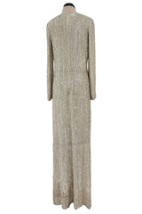 Extraordinary Fall 1975 John Anthony Couture Ivory Silver Hand Beaded Runway Sample Dress