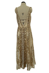 Spectacular Spring 2020 Valentino by Pierpaolo Piccioli Gold Sequin on Net Dress w Plunging Back