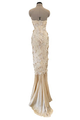 Dreamy Spring 1984 Emanuel Ungaro Haute Couture Runway Ivory Applique Lace & Silk Dress
