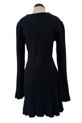 Fantastic 1990s Azzedine Alaia Ribed Black Knit Mini Dress w Flared Skirt & Inner Boy Shorts