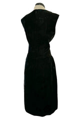 Amazing 1960s Unlabelled Christian Dior by Marc Bohan Black Silk Brocade Shift Dress w Floral Pattern