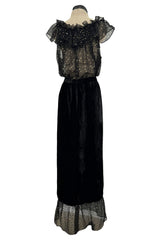Rare Fall 1978 Yves Saint Laurent Runway Metallic Gold & Black Ruffle Top & Wrap Skirt Set