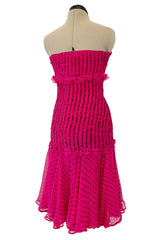 Well Documented Spring 1987 Valentino Original Strapless Pink & Black Silk Chiffon Dress