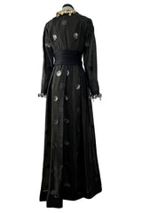 Fabulous 1960s Geoffrey Beene Black Silk Organza Dress w Metallic Gold & Silver Discs & Bead Detail