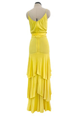 Minimalist 1970s Christian Dior by Marc Bohan Yellow Jersey Tank Dress w Three Tier Skirt