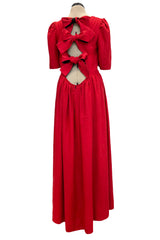 Numbered Spring 1984 Lanvin by Jules-Francois Crahay Runway Red Lined Dress w Open Bow Back