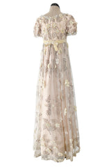 Spring 1967 George Halley Couture Pale Pink Dress w Rhinestones, Hand Emroidery & Flower Detailing