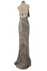 Incredible 2005 John Anthony Couture Runway Sample Hand Beaded & Sequin Plunge Dress