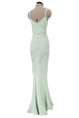 Fabulous Spring 2004 John Galliano Pale Mint Green Bias Cut Slip Dress w Rhinestone Detailing