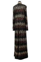 Extraordinary 1970s Donald Brooks Metallic Copper, Gold & Black Sequin & Lame Knit Dress