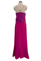 Spring 1985 Yves Saint Laurent Haute Couture Pink Silk Dress w Purple Bodice & Long Front Panel Detail