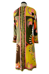 Fantastic 1960s Emilio Pucci Green Pink Coral & Orange Abstract Print Silk Jersey Dress
