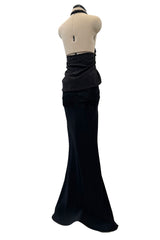 Outstanding Spring 2003 Christian Dior by John Galliano Bias Cut Black Silk Chiffon Dress w Lace Details & Sequin Halter