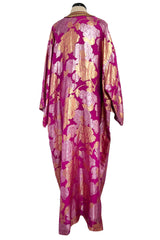 Stunning 1970s Jean Louis Metallic Pink Gold & Silver Caftan Dress w Gold & Pink Braiding