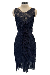 Extraordinary Fall 2008 Chanel by Karl Lagerfeld Blue Lace & Chiffon Dress & Cape Set