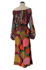 Fantastic 1970s Lanvin by Jules-Francois Crahay Printed Off Shoulder Stretch Jersey Dress