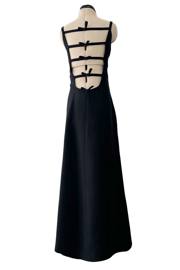 Incredible Fall 1971 Andre Courreges Black Dress w Open Back Detailed w Straps & Bows