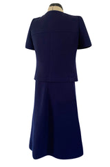 Minimalist Spring 1973 Courreges Numbered Haute Couture Blue Snap Front Jacket & Matching Skirt