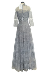 2018 Christian Dior by Maria Grazia Chiuri Silver Grey Net and Banded Lace Dress w Silk Slip