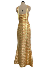 Extraordinary & Rare Fall 1995 Todd Oldham Runway Gold Metallic Woven Ribbon Dress