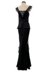 Spectacular Spring 2003 Christian Dior by John Galliano Bias Cut Black Silk Chiffon Lace Up Skirt & Top Set