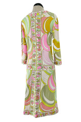Prettiest 1960s Emilio Pucci Pale Pastel Curving Print Silk Jersey Dress w Contrasting Border