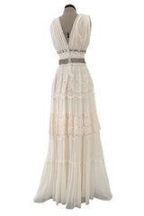 Gorgeous 2010s Lanvin Blanche by Alber Elbaz Dotted Net Plunge Dress w Rhinestone Details