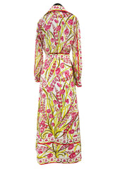 Wonderful 1960s Emilio Pucci Two Piece Cotton & Cotton Voile Pink & Yellow Skirt & Top Set