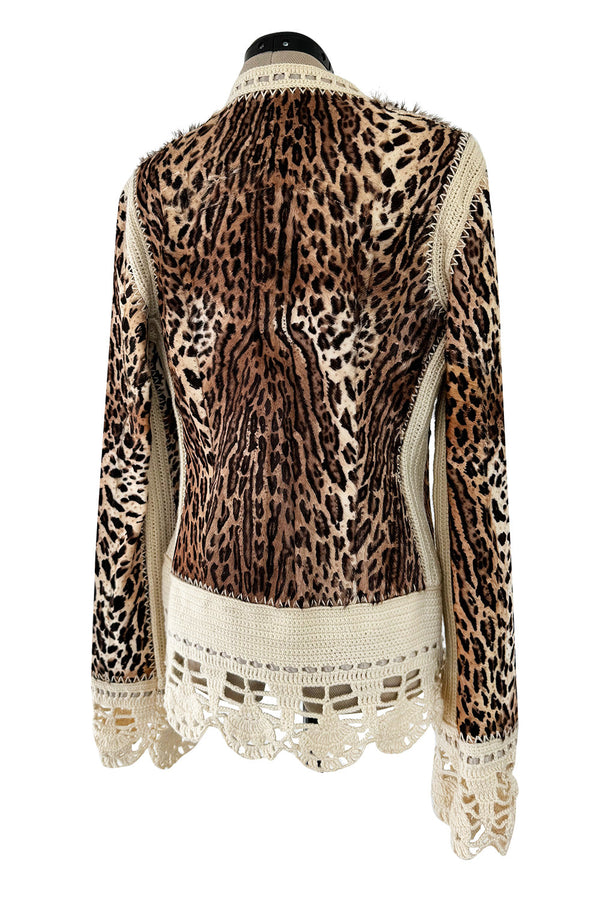 Gorgeous Fall 2005 Christian Dior by John Galliano Leopard Print Goat Skin Jacket w Crochet Detail