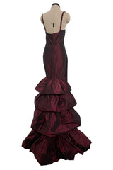 Gorgeous Fall 2005 Original Valentino Runway Look 67 Deep Oxblood Silk Dress w Tiered Ruffle Skirting