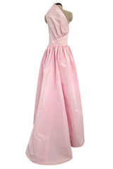 Dreamy Early 1980s Bill Blass Pale Pink Silk One Shoulder Dress w Full Slightly Trained Skirt