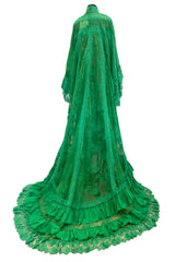 Remarkable Resort 2019 Gucci by Alessandro Michele Runway Look 9 Green Lace & Net Ruffle Dress w Train
