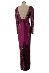 Fabulous 1960s Unlabeled Deep Burgundy Pink Fully Sequined Backless Dress