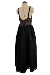 Elegant 1960s James Galanos Couture Black French Lace & Silk Cord Dress