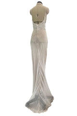 Dreamy 1993 John Anthony Couture Ivory Silk Chiffon Dress w Extensive Beading & Train