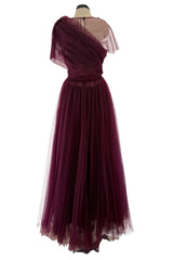 Gorgeous Resort 2020 Khaite Look 21 Burgundy Net Full Skirted Dress & Underskirt