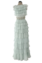 Spectacular Cruise 2009 Christian Dior by John Galliano Soft Pastel Blue-Green Ruffle Dress w Beading