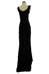 Amazing Spring 2002 John Galliano Black Bias Cut Logo Dress w Sweeping Back