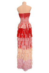 Spring 2019 Esteban Cortazar Runway Strapless Intricately Beaded & Woven Dress w Fringe Skirt