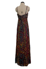Exquisite 1965-66 James Galanos Couture Heavily Hand Beaded & Sequined Silk Print Dress