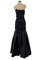 Spring 1987 Yves Saint Laurent Grosgrain, Dotted Net & Silk Strapless Dress w Bows