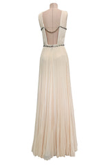 Incredible Fall 2007 Roberto Cavalli Ivory Pleated Silk Jersey Dress w Front Plunge & Rhinestones