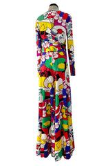 Incredible 1970s Lanvin by Jules-Francois Crahay Clown Print Wide Leg Jersey Jumpsuit