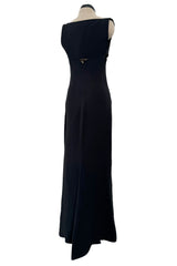 Dreamy 1990s Gianni Versace Couture Black Sculpted & Sleek Minimalist Dress w Front Cut Outs