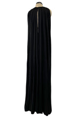 Dramatic Recent Chloe Black & Grey Jersey Dress w Floor Length Attached Cape Panels